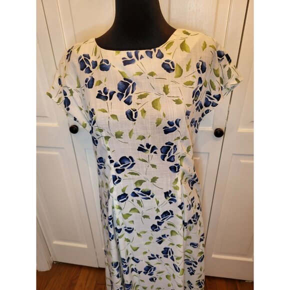 Vintage 90s Custom Made Corset White/Blue Watercolor Print Midi S Cottage Fairy - Picture 8 of 9